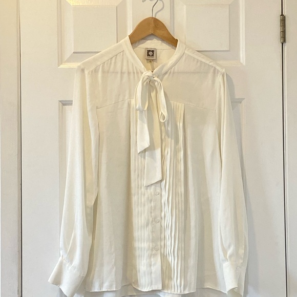Anne Klein Tops - Anne Klein Ivory Tie-Neck Blouse Size 14 – Elegant Office Work Top